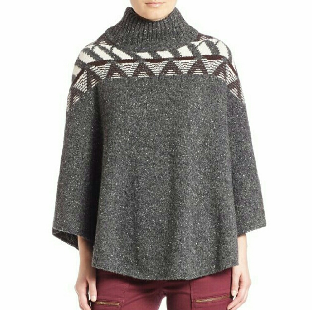 Joie Ozora Nap Wool Mockneck Poncho